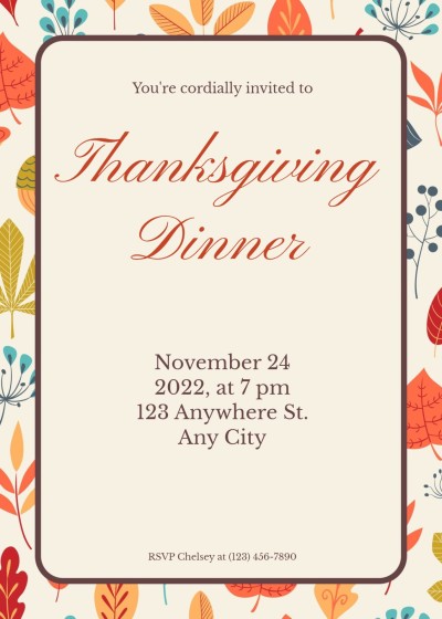 Retro Hand Painted Fallen Leaves Background Thanksgiving Dinner Invitation Letter