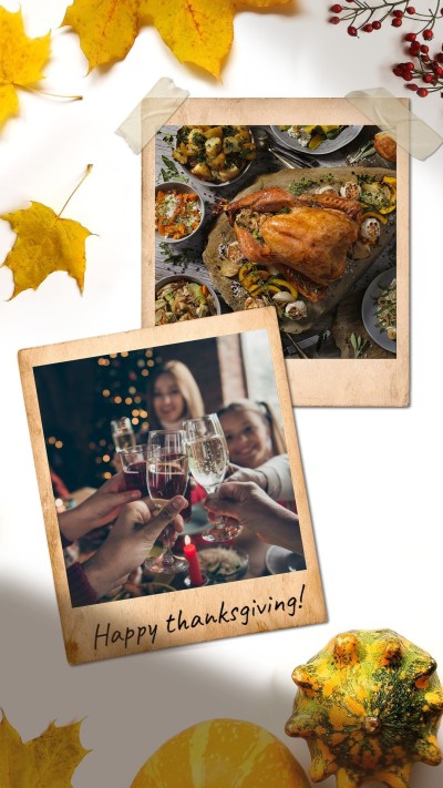 Retro Fallen Leaves Decorate  Thanksgiving Family Feast Record Instagram Story