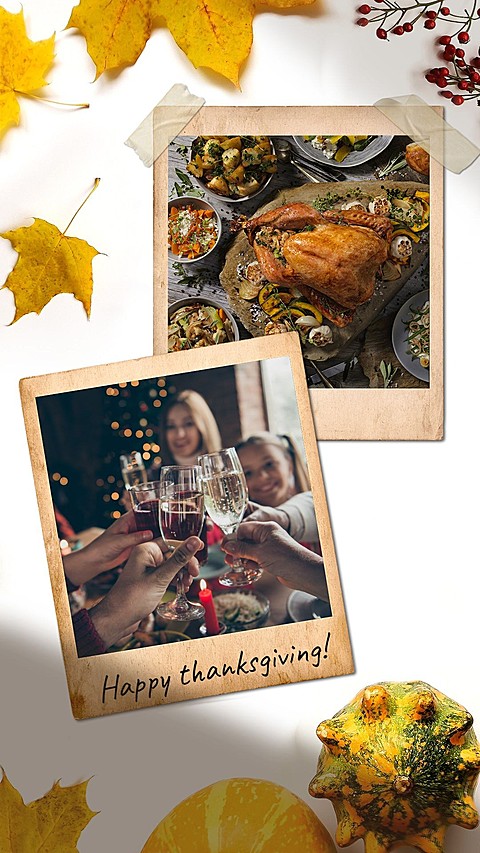 Retro Fallen Leaves Decorate  Thanksgiving Family Feast Record Instagram Story
