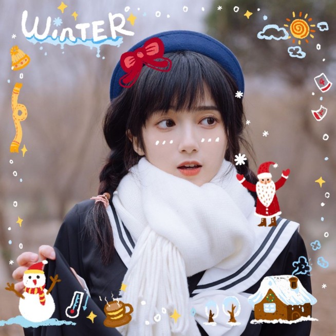 人物照片涂鸦冬天雪人自拍晒照plog模板预览效果