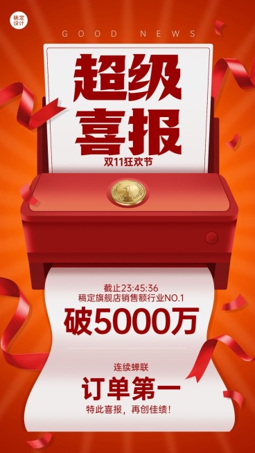 双十一喜报业绩战报创意手机海报预览效果