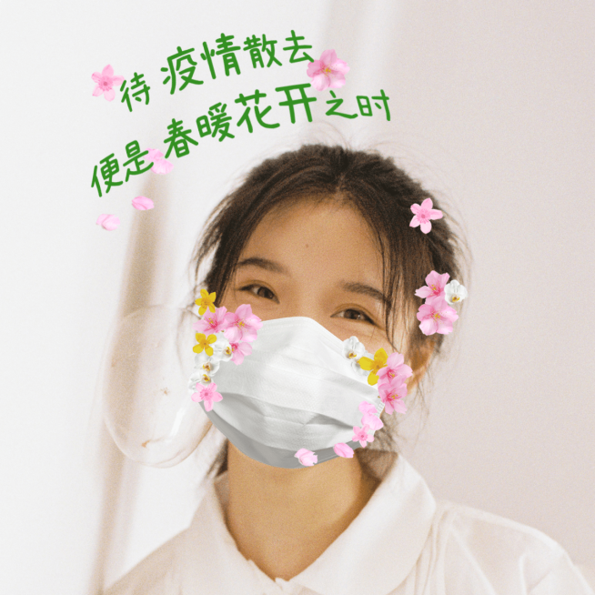 口罩花朵抗疫春天文艺风plog模板预览效果