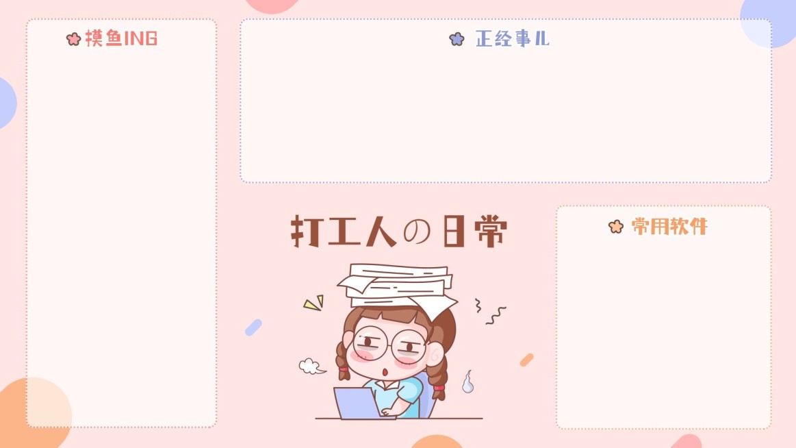 可爱手绘打工人电脑桌面分区壁纸预览效果