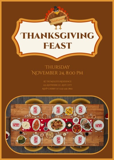 Retro Geometry Frame Thanksgiving Feast Invitation Letter
