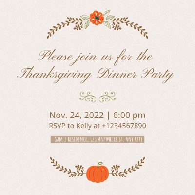 Retro Hand Painted Leaves Decorate Thanksgiving Dinner Party Invitation Letter