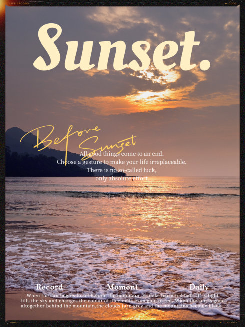 黄昏风景照文艺风plog模板预览效果