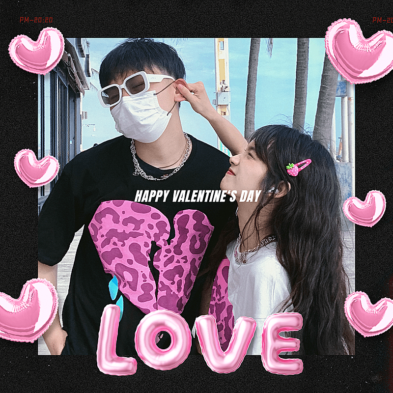 情人节情侣晒照爱心元素芭比粉plog模板