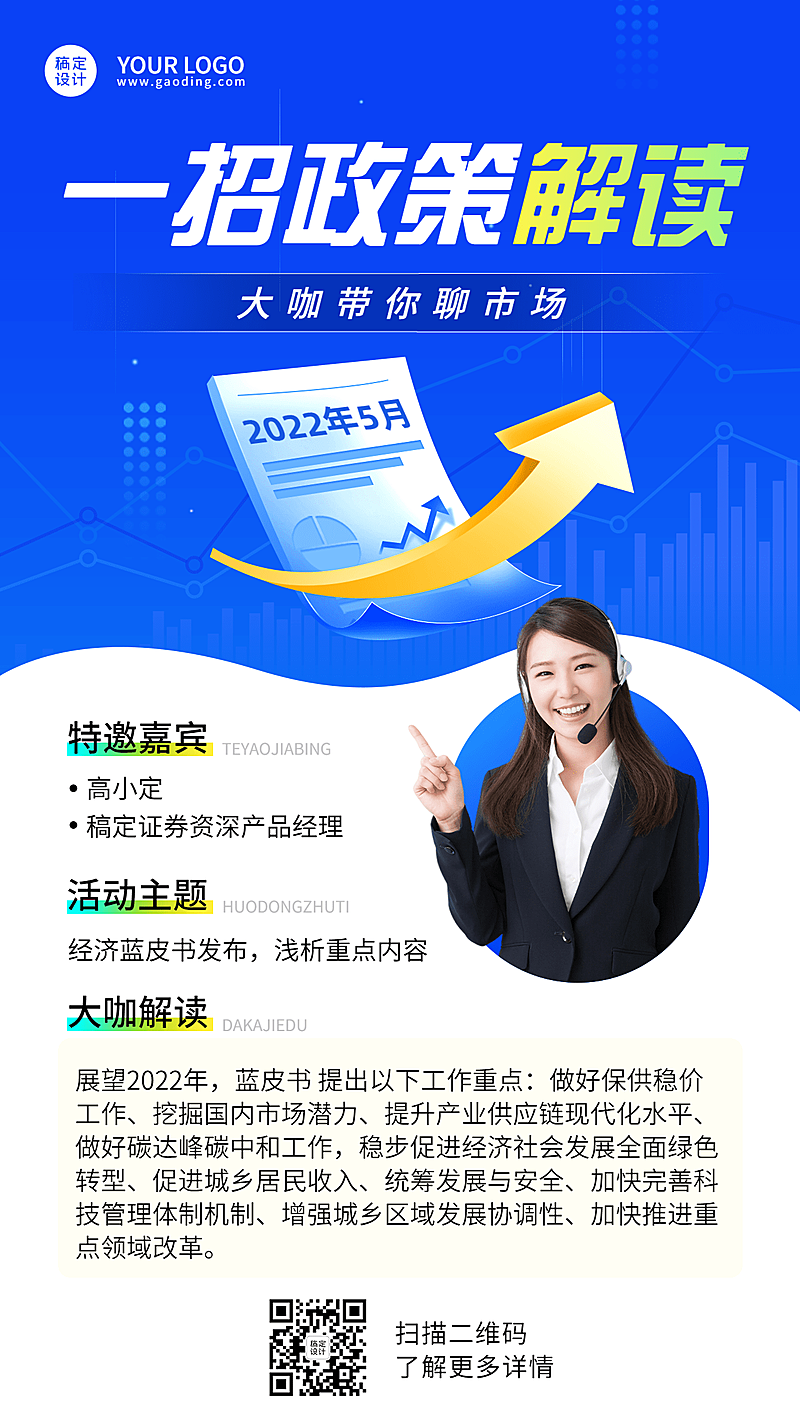 金融保险政策解读行情分析人物海报