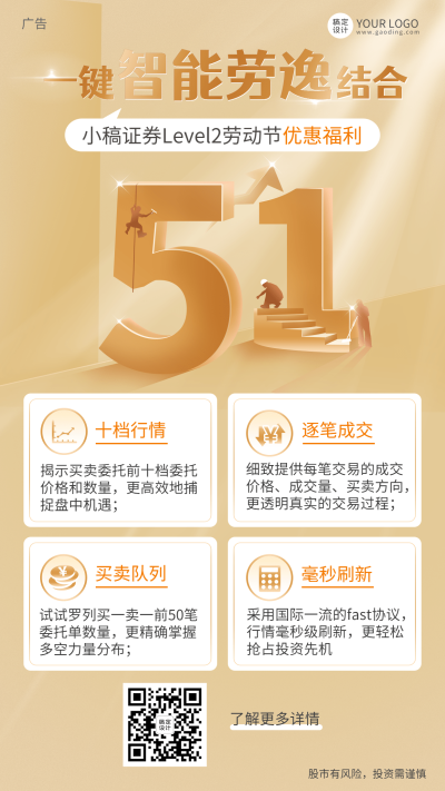 劳动节金融保险证券level2打折优惠福利活动营销创意海报