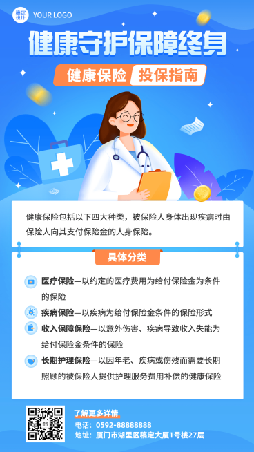 金融保险健康险投保指南知识科普插画海报预览效果