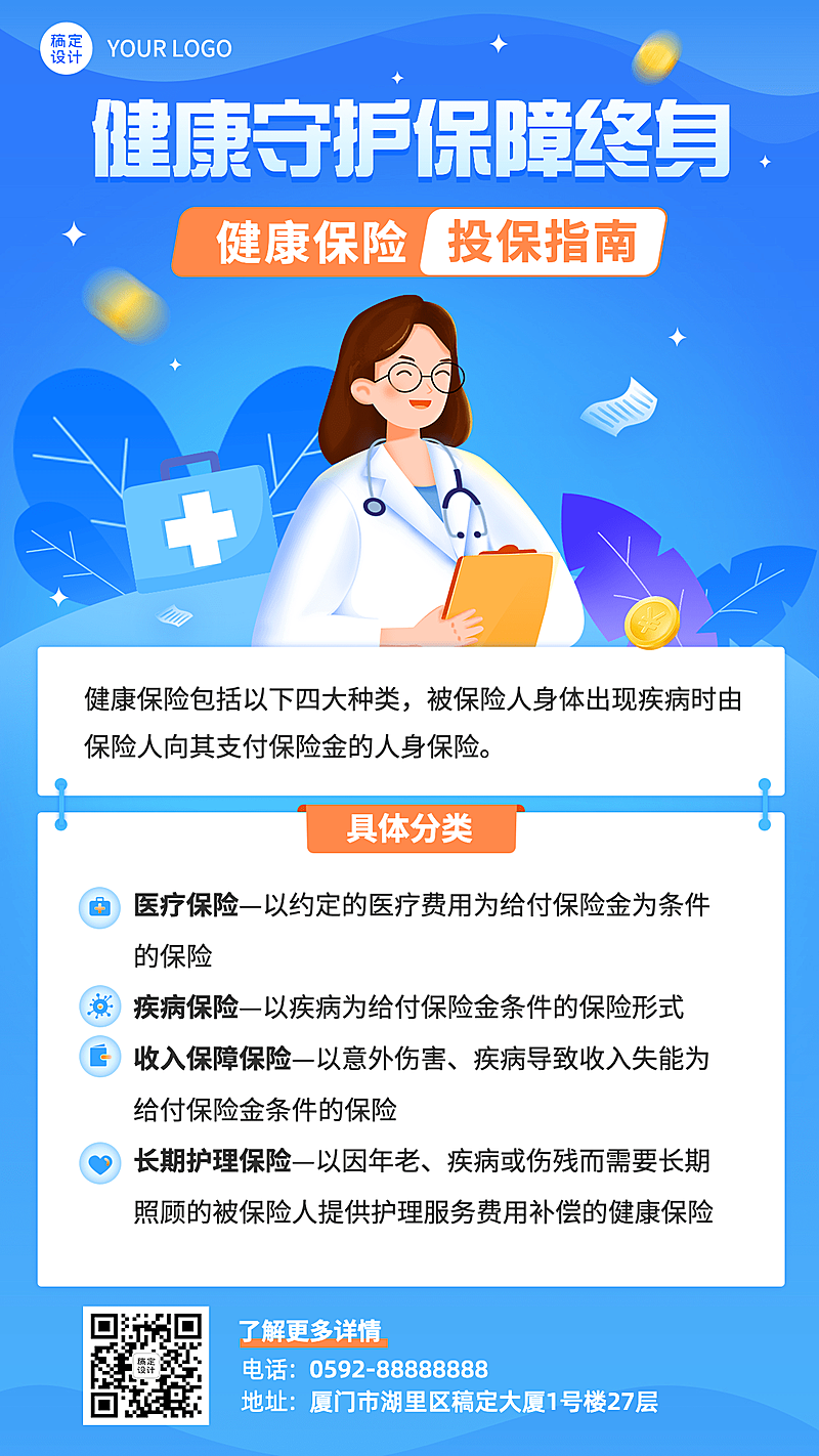 金融保险健康险投保指南知识科普插画海报