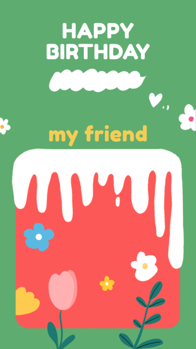 Simple Cute Cartoon Flower Element Birthday Cake Greeting Text Instagram Story Video