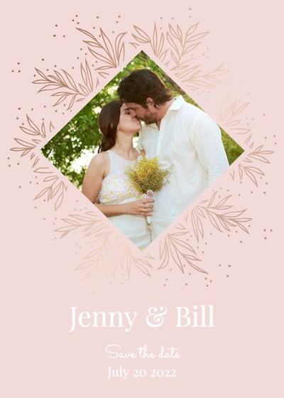 Simple Literary Style Gold Leaves Element Save the date wedding Greeting card 