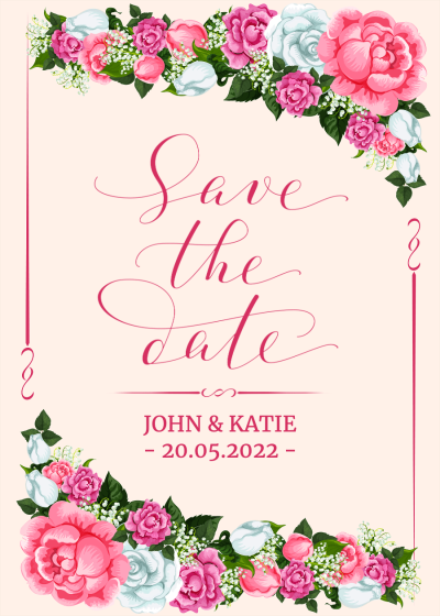 Literary Style Watercolor Flower Frame Save the date wedding Greeting card