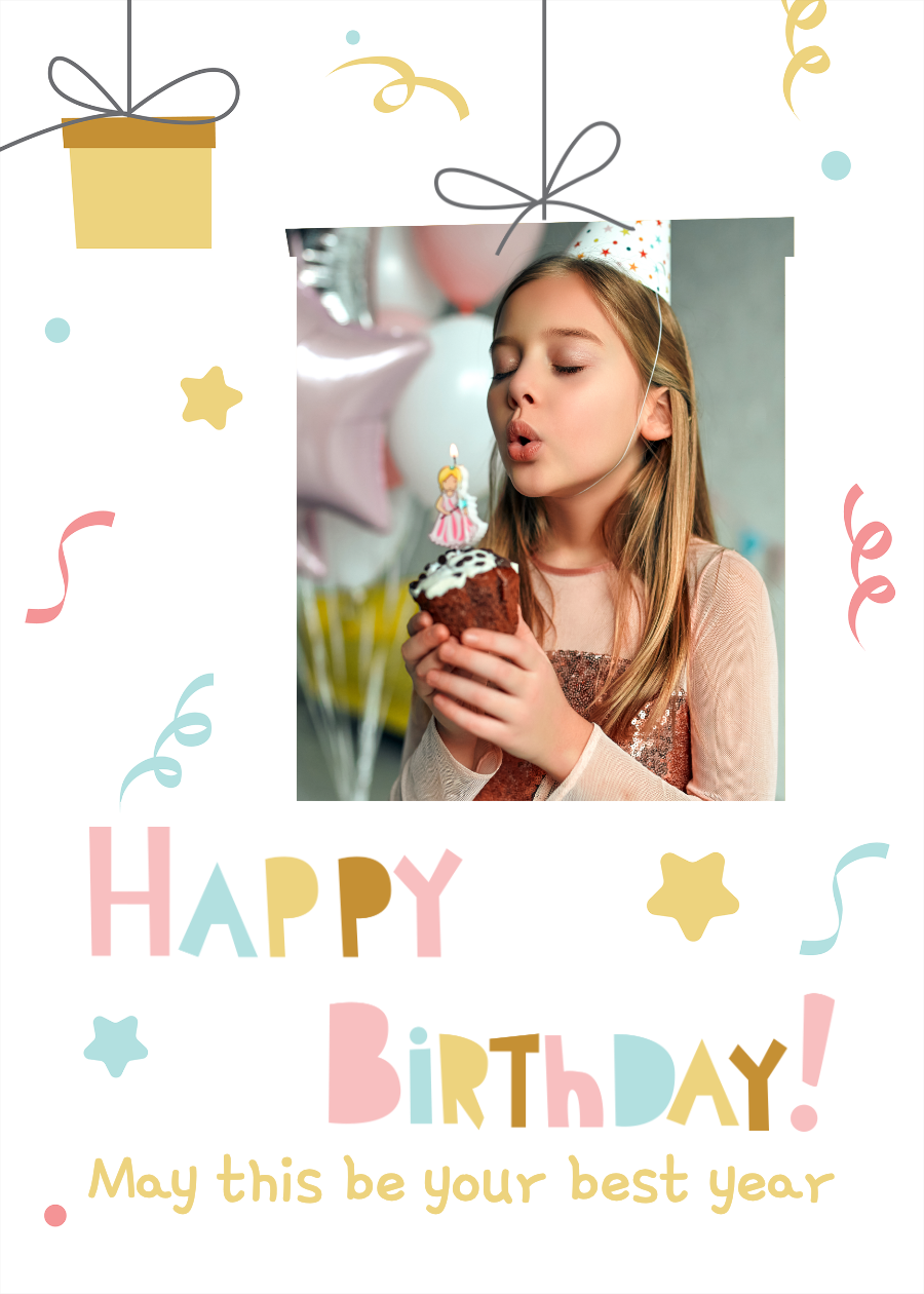 Cute Cartoon Gift Box Element Birthday blessings Greeting Card
