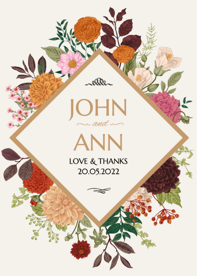 Literary Retro Style Flower Frame Wedding Greetin Card