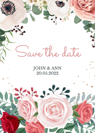 Literary Style Watercolor Flower Element Save the date wedding Greeting card