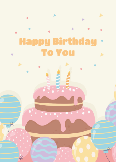 Cartoon Style Stripe Ballon Element Birthday blessings Greeting Card