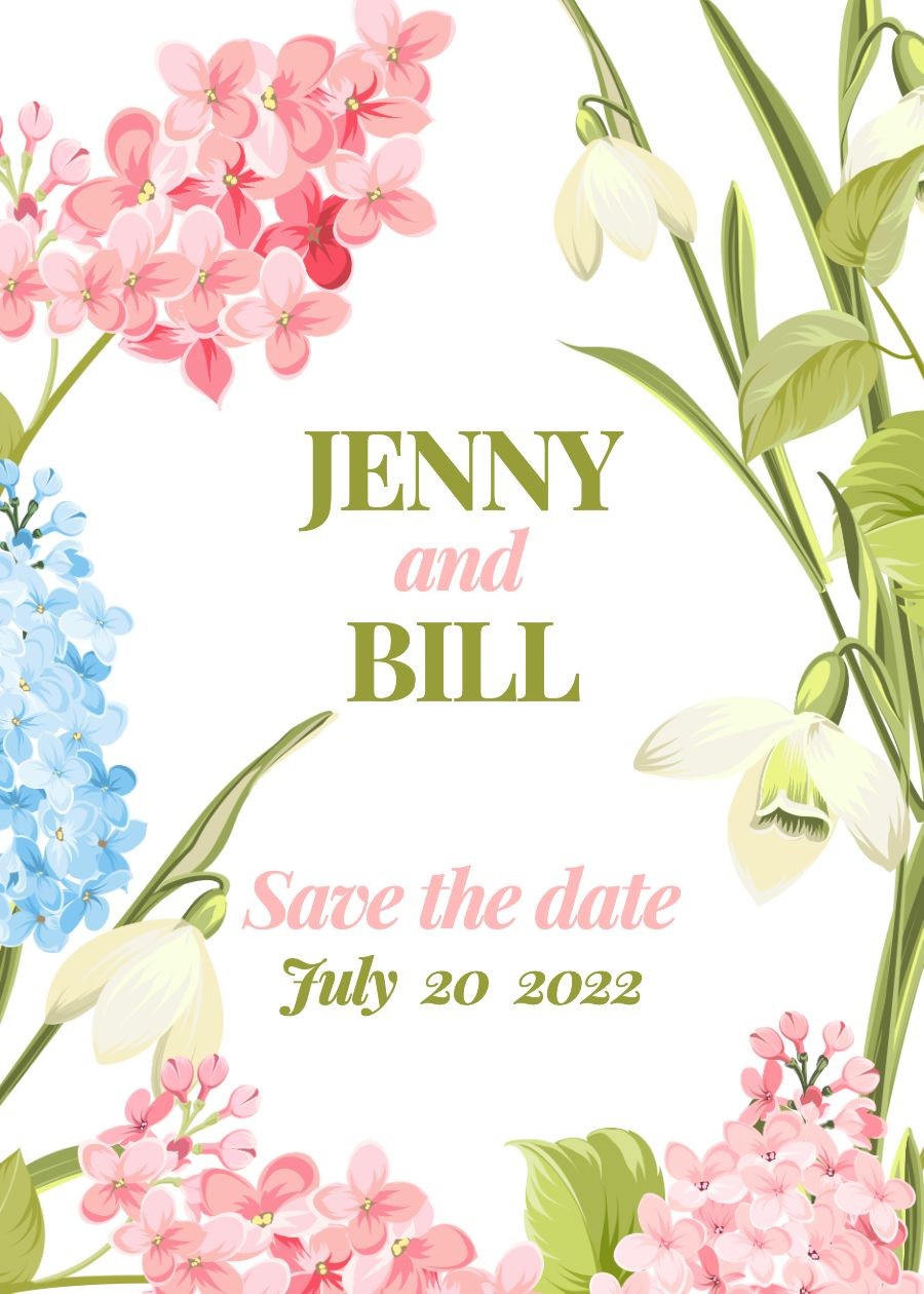 Simple Literary Style Watercolor Plants Save the date wedding Greeting card 