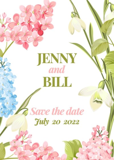Simple Literary Style Watercolor Plants Save the date wedding Greeting card 