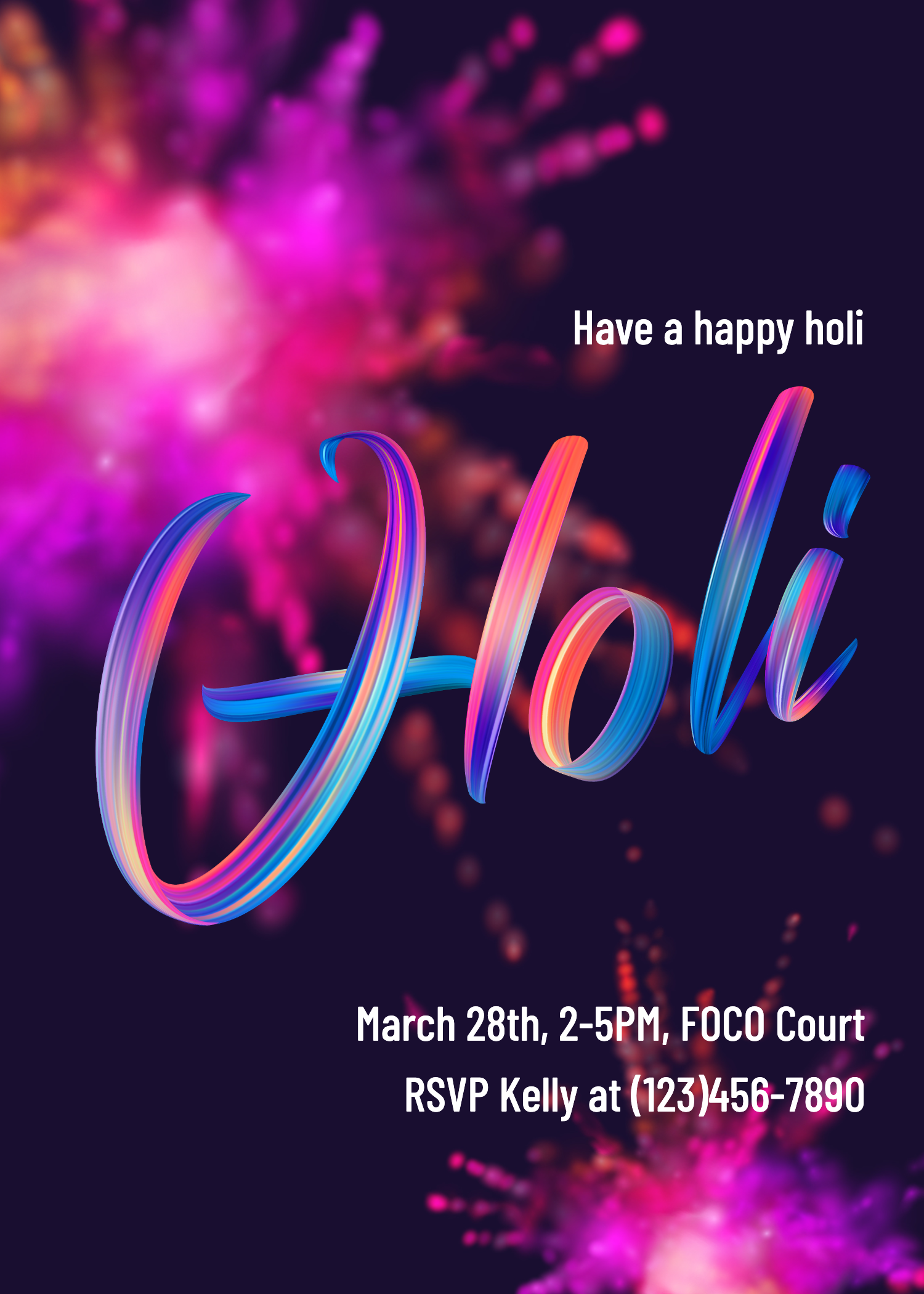 Neon Style Holi Festival Celebate Party Invitation Letter