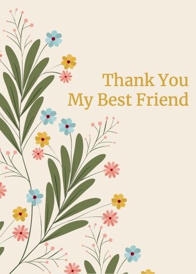 Literary Style Hand Painted Leaves Element Thank you Greeting Card