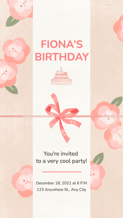 Literary Style Hand Painted Pink Flower Birthday Party Invitation Instagram Story Video