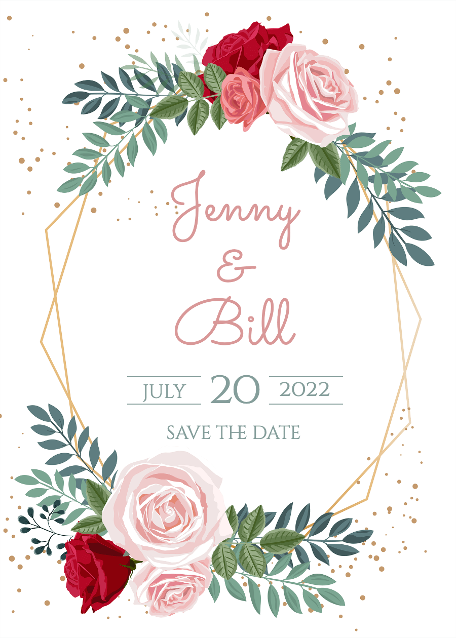 Simple Literary Hand Painted Fower Frame Wedding Greeting card