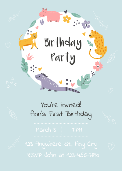 Cartoon Animals Birthday invitation letter