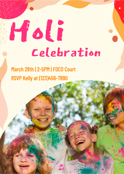 Cartoon Hand Drawn Style Holi Festival Celebrate Party Invitation Letter