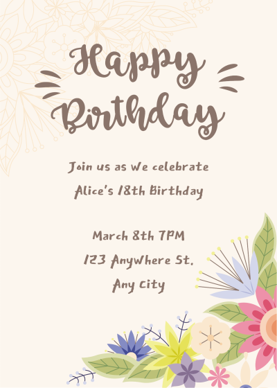 literary Colorful Flower Birthday Invitation letter