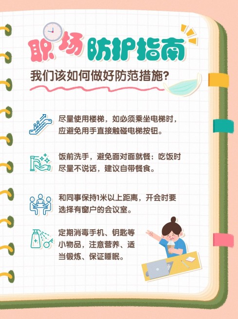 可爱创意手绘风防疫职场防护攻略指南小红书封面配图预览效果