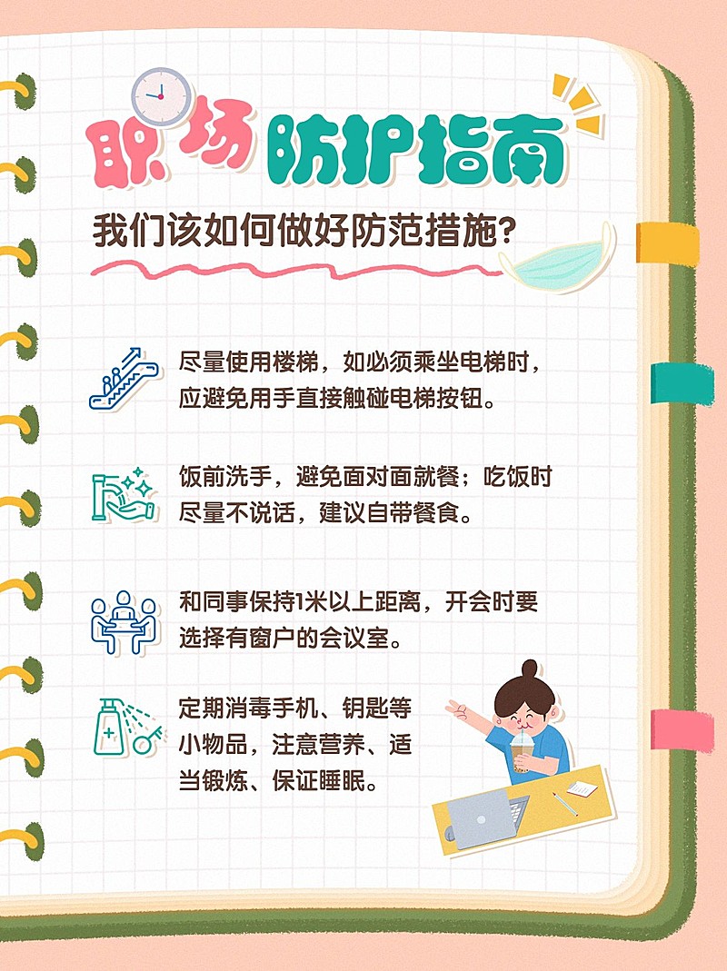 可爱创意手绘风防疫职场防护攻略指南小红书封面配图