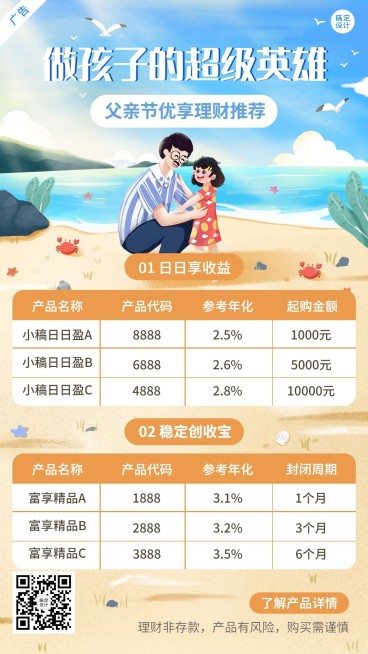 父亲节金融保险证券投资理财产品营销手机海报预览效果
