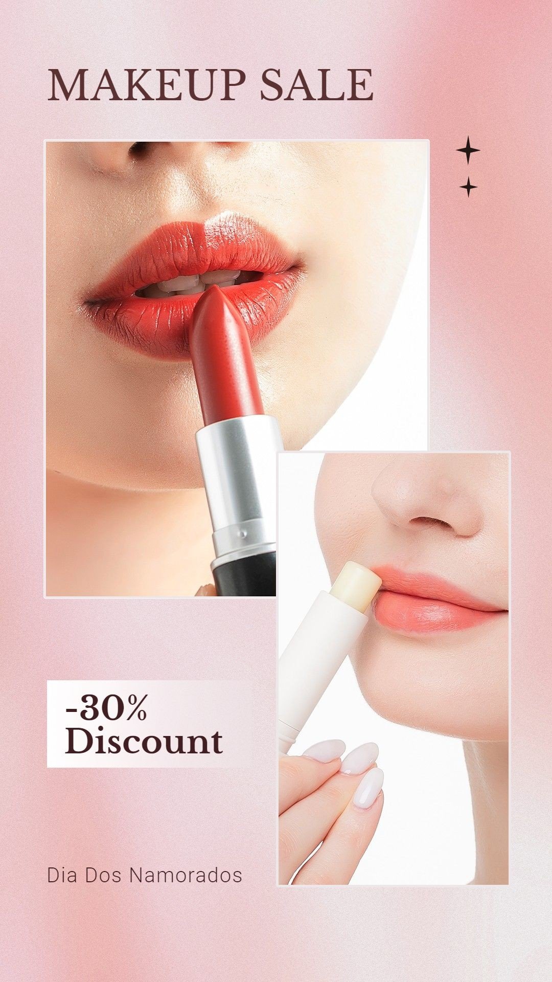Brazil Valentine's Day Dia dos namorados Lipstick and Lip Balm Makeup Cosmetics Beauty Discount Sale Promo Ecommerce Story预览效果