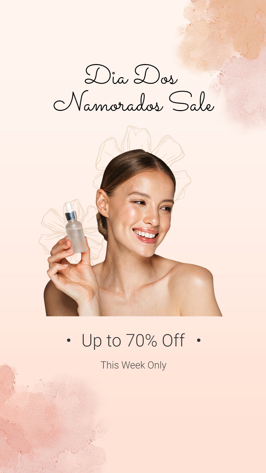 Watercolor Background Brazil Valentine's Day Dia dos Namorados Skincare Cosmetics Discount Sale Promo Ecommerce Story预览效果