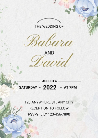 Fresh Texture Background Hand Painted Flowers Decorate Wedding invitation letter