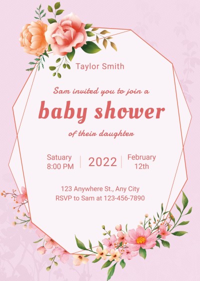 Fresh Plants Decorate Geometry Frame Baby shower invitation letter