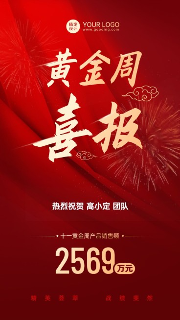 微商十一黄金周业绩销售表彰喜报喜庆手机海报预览效果