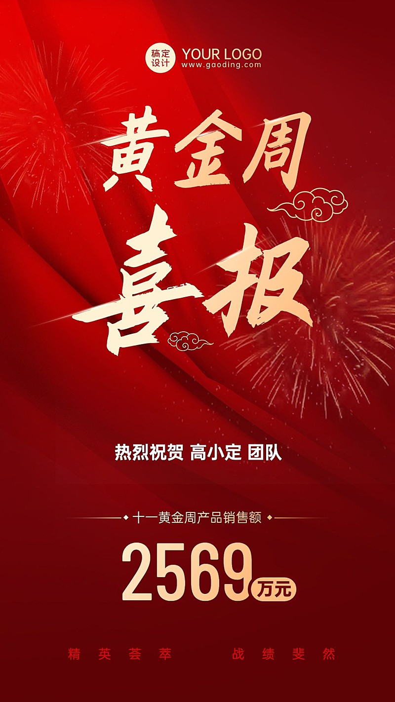 微商十一黄金周业绩销售表彰喜报喜庆手机海报