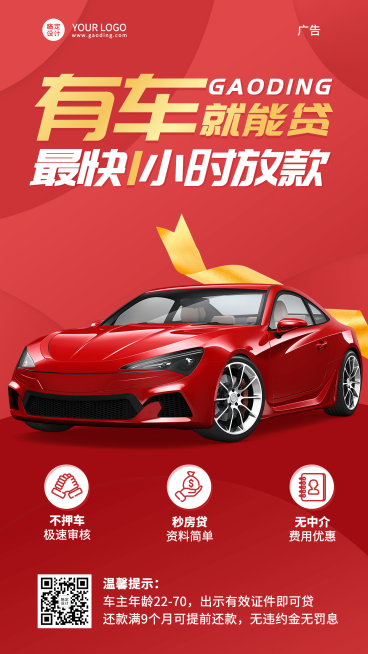 金融保险汽车贷款宣传产品营销手机海报预览效果