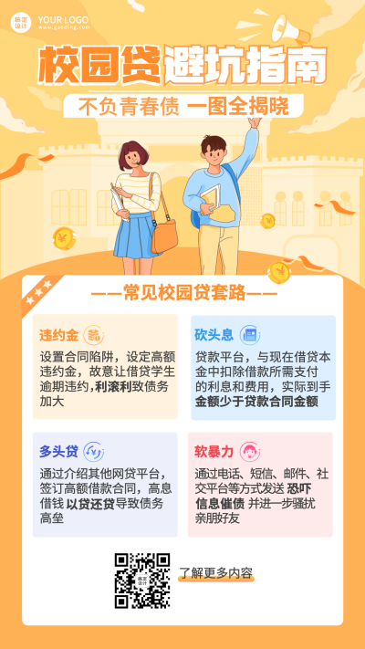 金融保险校园贷避坑指南插画海报
