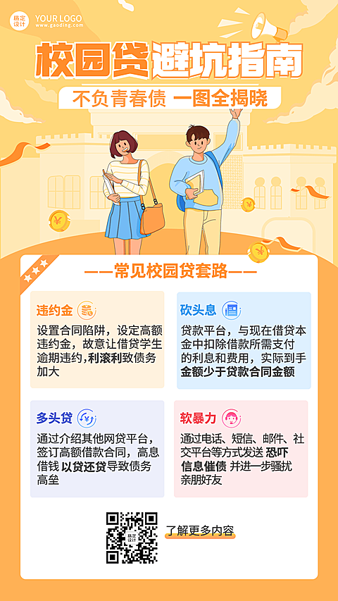 金融保险校园贷避坑指南插画海报