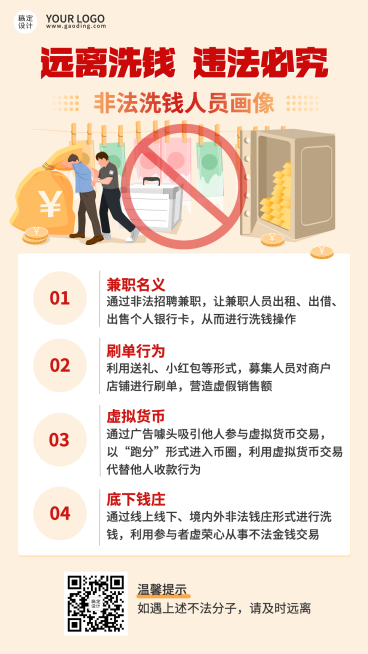 金融保险远离洗钱宣传推广海报预览效果