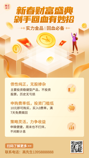 春节金融保险产品营销商务卡通海报预览效果