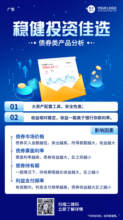 金融保险债券投资产品推荐科技风海报