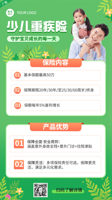金融少儿重疾险产品介绍营销宣传实景海报预览效果