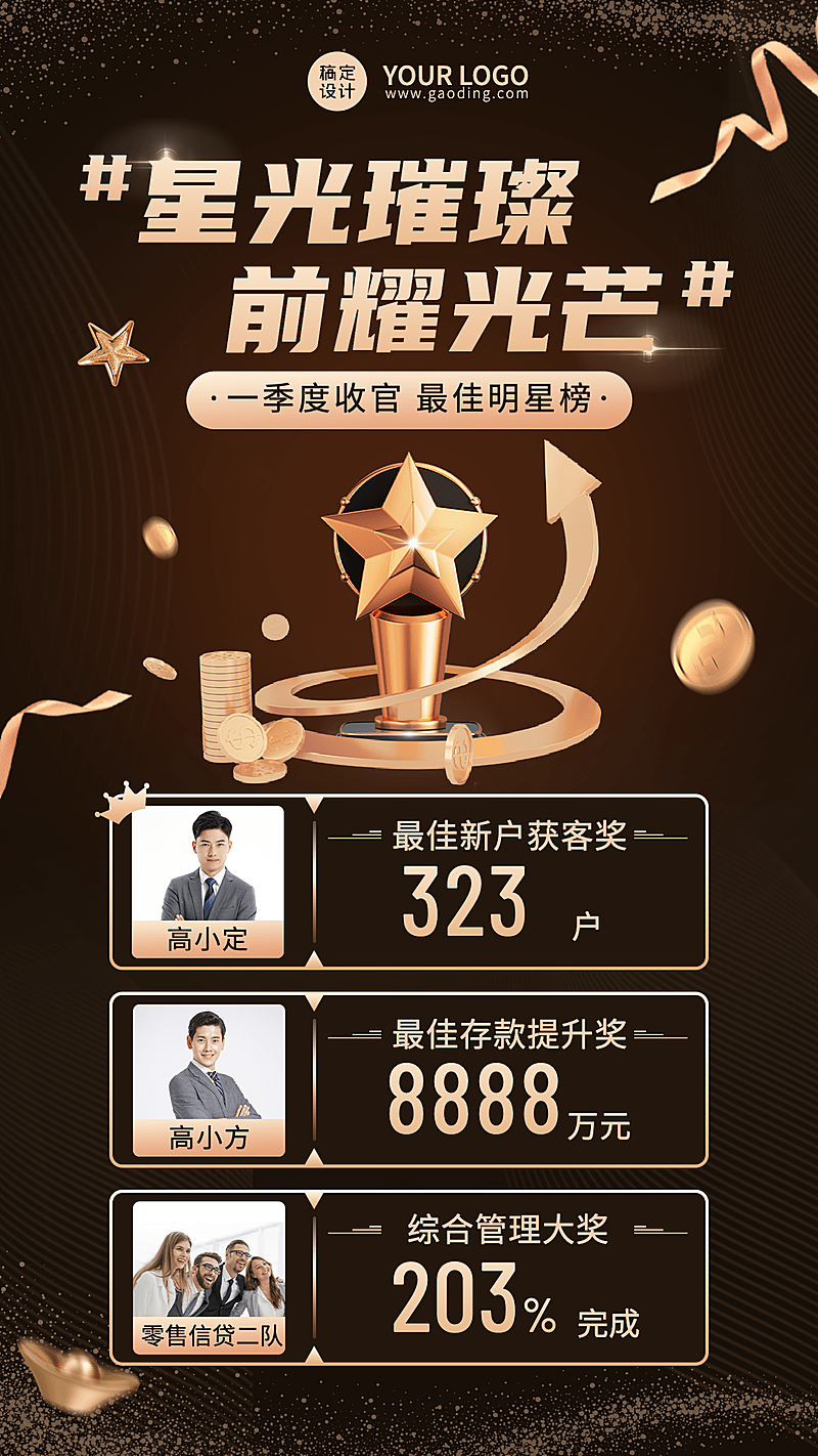 金融保险收官业绩表彰排行榜喜报贺报黑金风海报