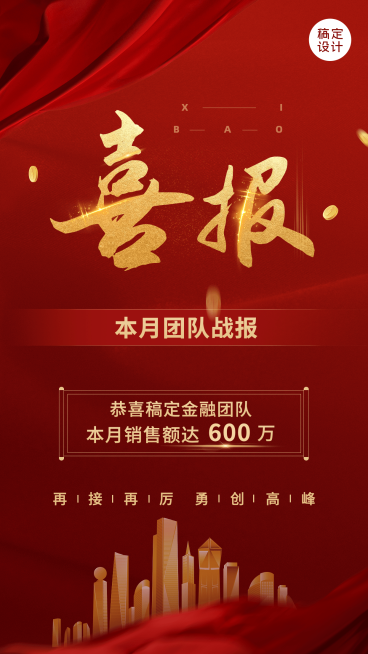 金融保险销售业绩表彰喜报贺报红金风手机海报预览效果