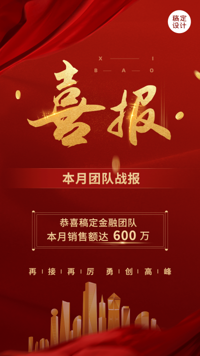 金融保险销售业绩表彰喜报贺报红金风手机海报